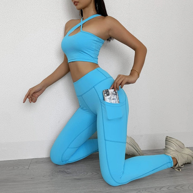 Women's Seamless Cross Shoulder Yoga Gym Set