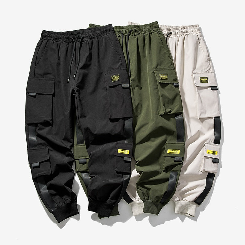 2020 New Hip Hop Joggers Cargo Pants Men Harem Pants Multi-Pocket Ribbons Man Sweatpants Streetwear Casual Mens Pants S-5XL