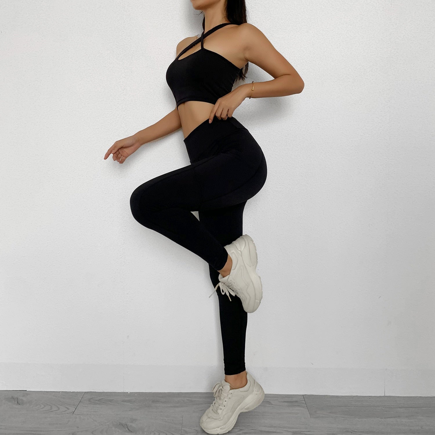 Women's Seamless Cross Shoulder Yoga Gym Set