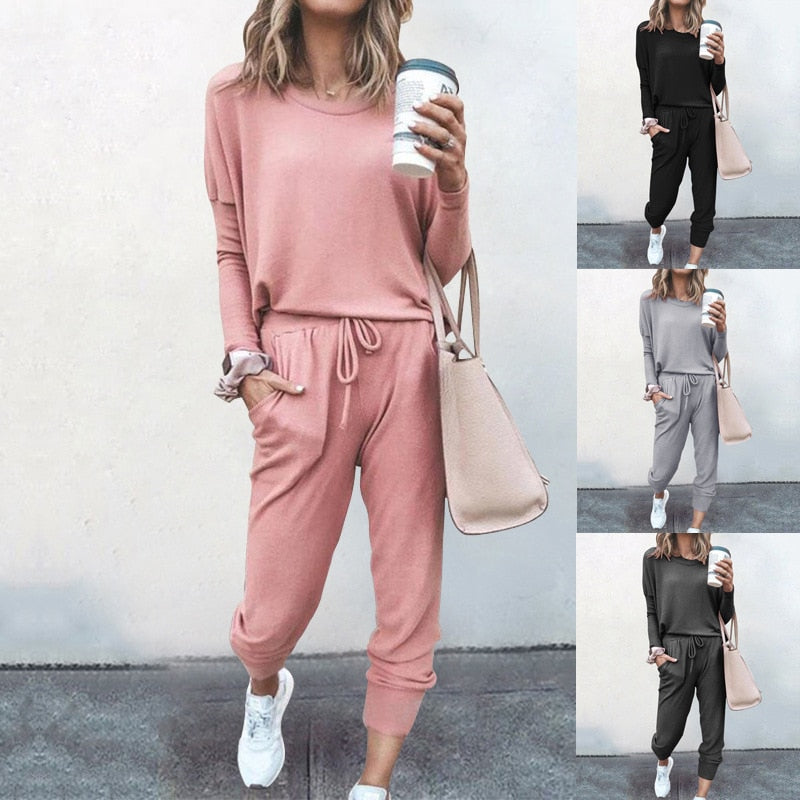New Lounge Women Loose 2 Piece Outfit Tracksuit