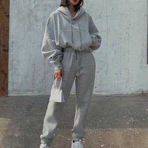 Women's Winter Hoodies Suit Solid Casual Tracksuit