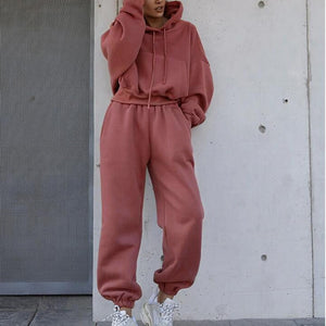 Women's Winter Hoodies Suit Solid Casual Tracksuit