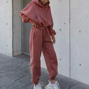 Women's Winter Hoodies Suit Solid Casual Tracksuit