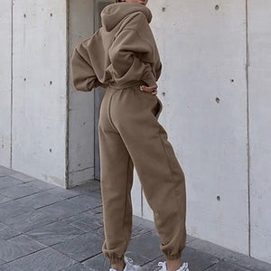 Women's Winter Hoodies Suit Solid Casual Tracksuit