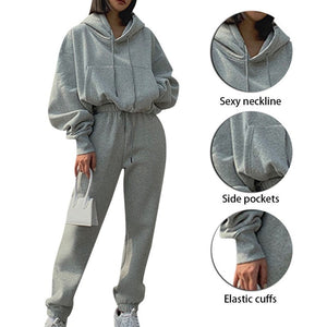 Women's Winter Hoodies Suit Solid Casual Tracksuit