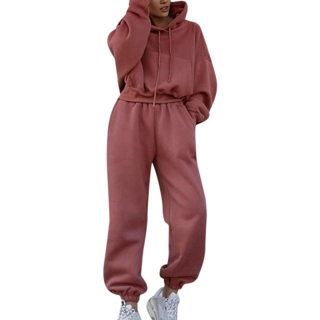Women's Winter Hoodies Suit Solid Casual Tracksuit