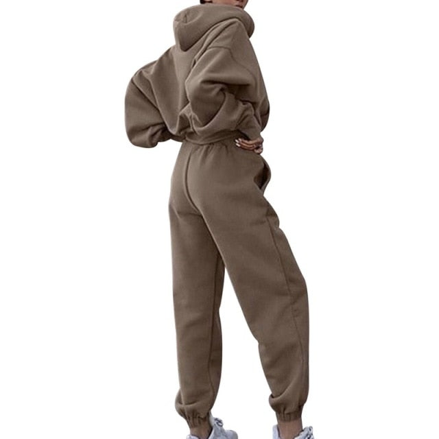 Women's Winter Hoodies Suit Solid Casual Tracksuit