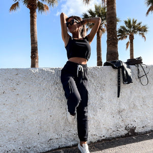 Women Sportswear Crop Top & Drawstring Pants Tracksuit
