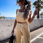 Women Sportswear Crop Top & Drawstring Pants Tracksuit