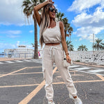 Women Sportswear Crop Top & Drawstring Pants Tracksuit